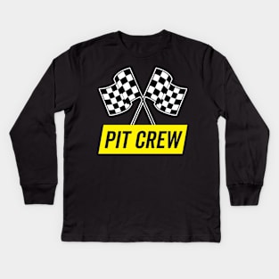 Yellow Italic Pit Crew for Racing Party Costume Kids Long Sleeve T-Shirt